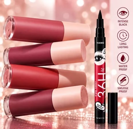 Shishi Sketch Eyeliner Pack of 1 and Nude Liquid Lipstick Pack of 4